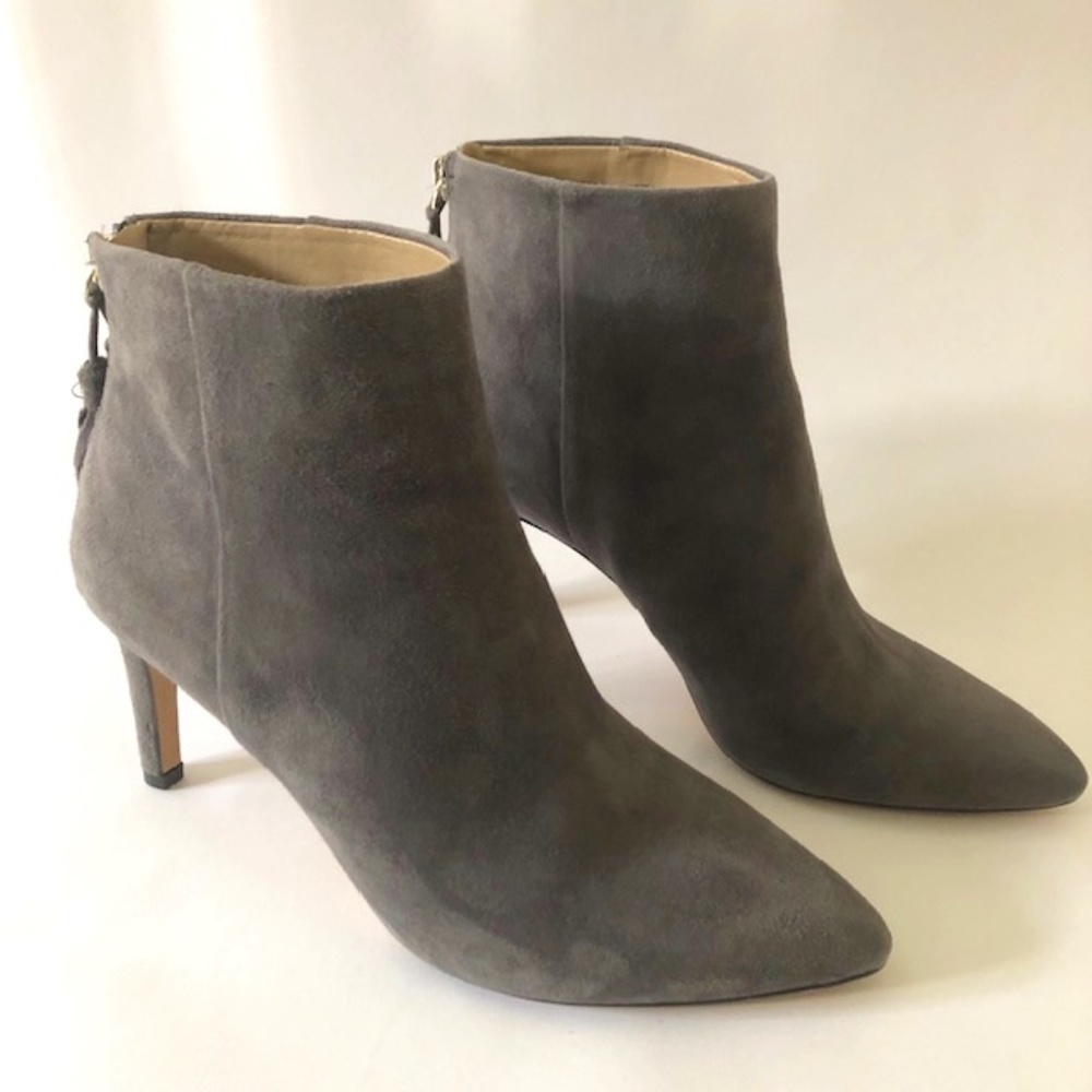 Ann Taylor Gray Suede Ankle Booties with Tassel